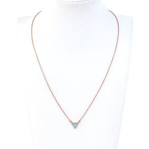 Rose Gold Tone Opal Triangle Pendant Necklace  | Vintage Sterling Silver 925